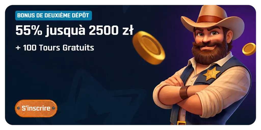 RingoSpin offre deuxième dépôt 55% jusqu’à 2500 zł plus 100 tours gratuits